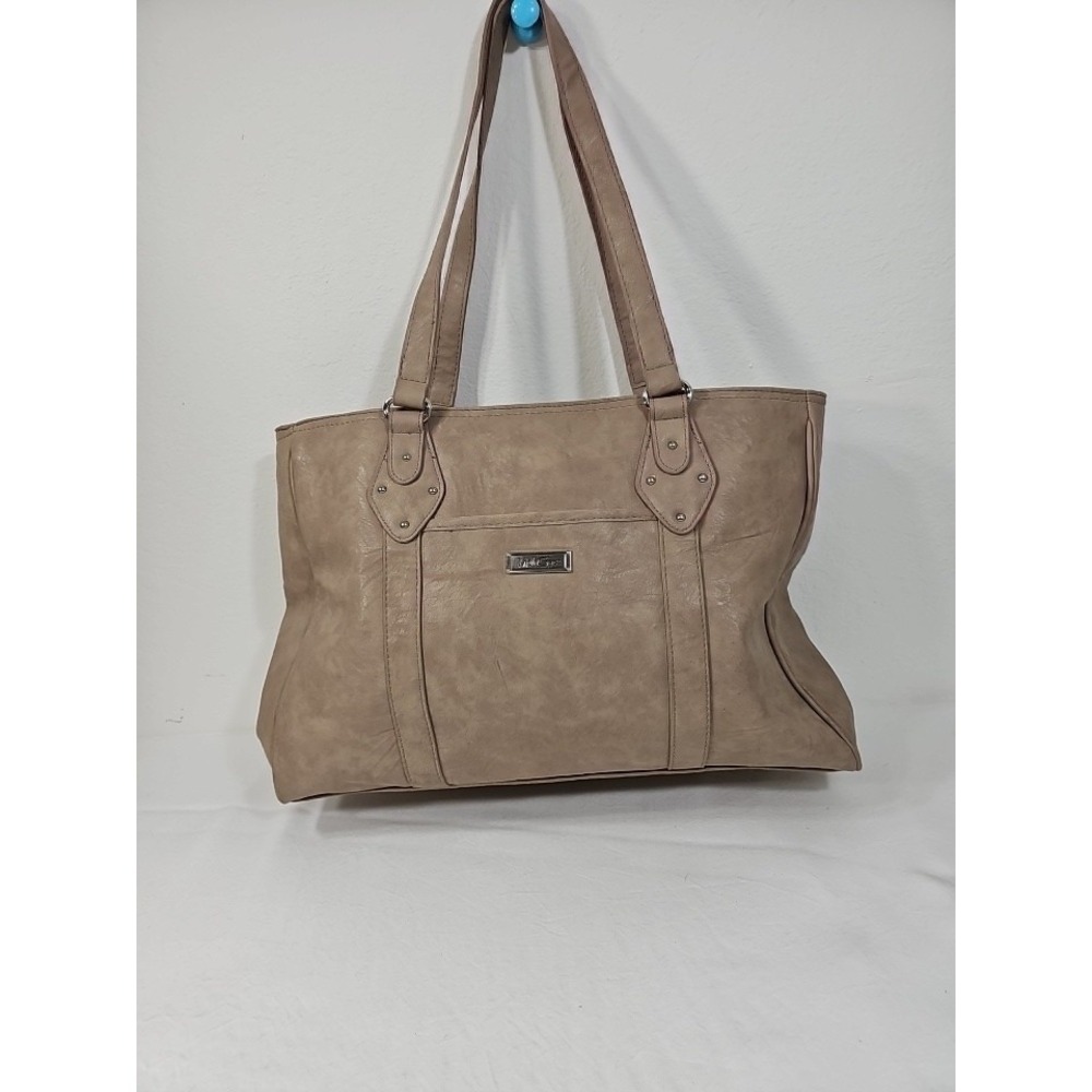 MultiSac Large Taupe Faux Leather‎ Career Shoulder Tote w/ Laptop Zip Sleeve